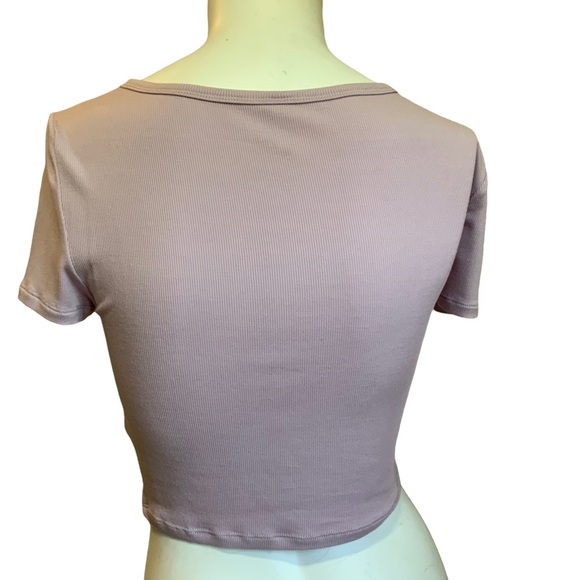 Aritzia Sundays Best Lavender Crop Ribbed Button Down Short Sleeve Soft Top sz S - Picture 2 of 5